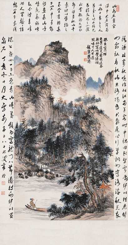 萧愻 癸亥（1923年）作 看花退谷 镜心